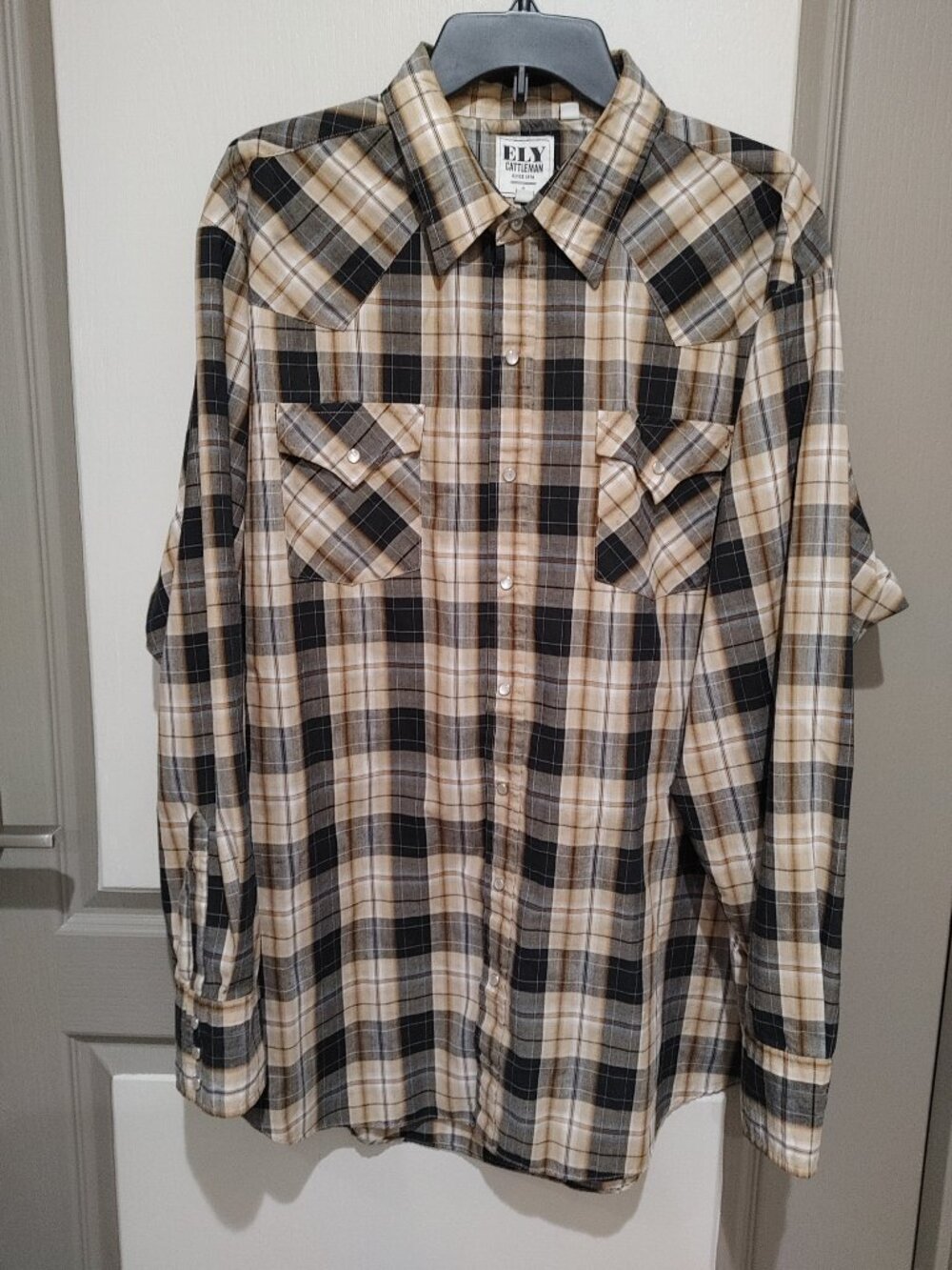 Ely Cattleman Men’s Long Sleeve Western Shirt – Pearl Snap Buttons – Tall XXL